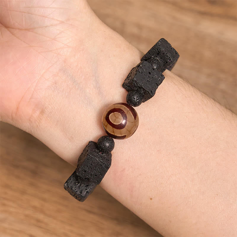Pulsera curativa con cuentas Dzi de piedra de lava y Buddha Stones