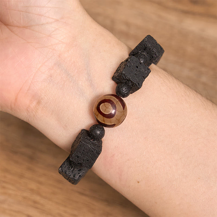 Pulsera curativa con cuentas Dzi de piedra de lava y Buddha Stones