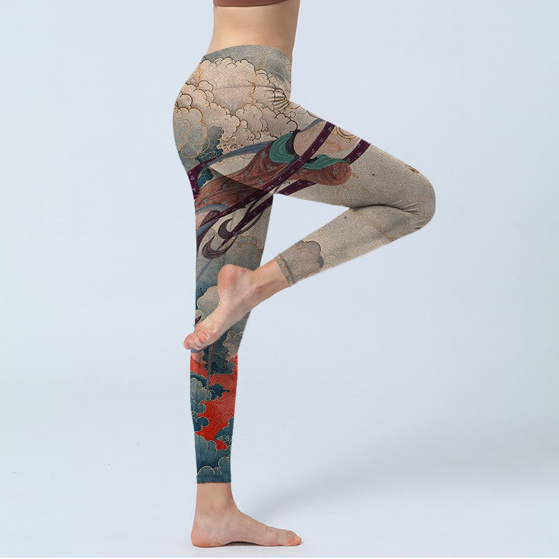 Leggings de fitness con estampado de nubes auspiciosas, apsaras voladoras y Buddha Stones para mujer - image 6