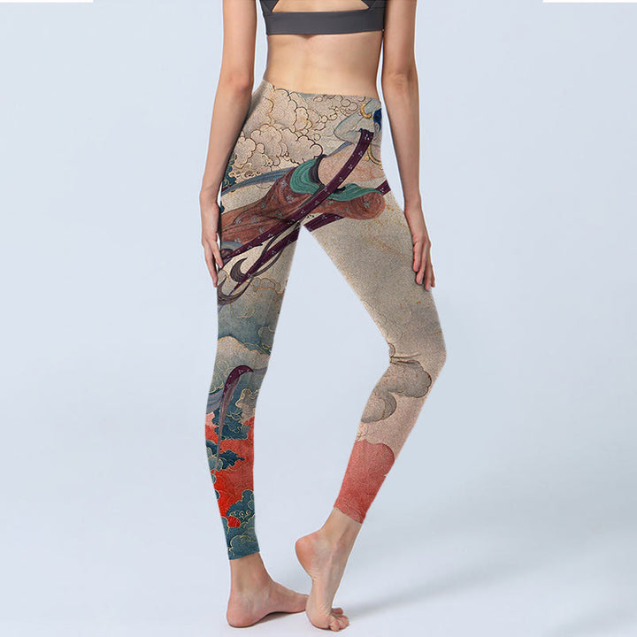 Leggings de fitness con estampado de nubes auspiciosas, apsaras voladoras y Buddha Stones para mujer - image 5