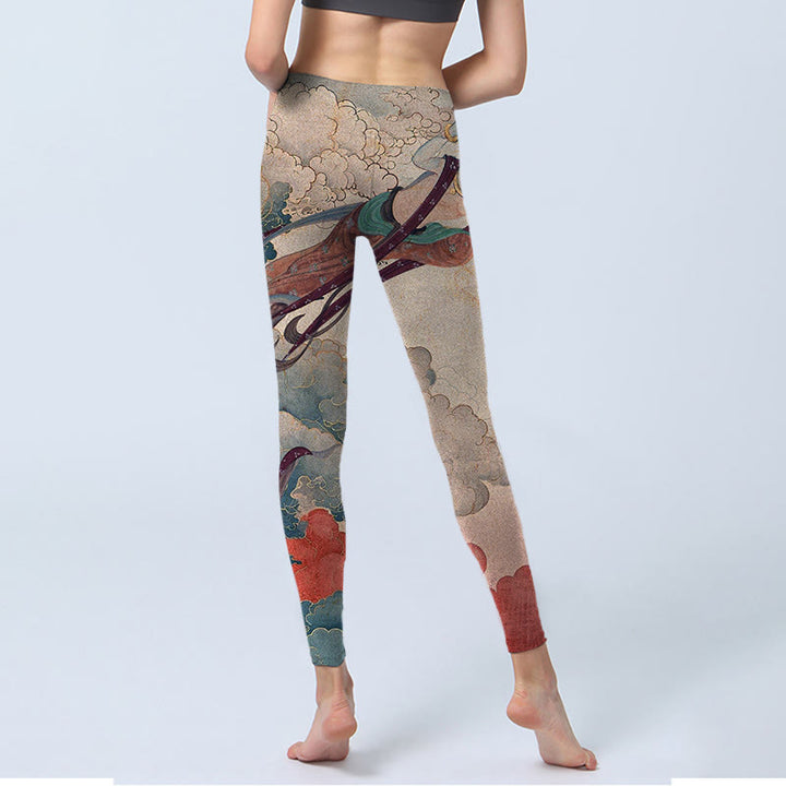 Leggings de fitness con estampado de nubes auspiciosas, apsaras voladoras y Buddha Stones para mujer - image 8