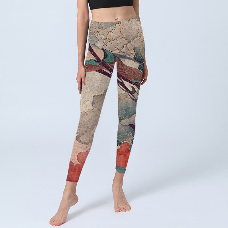 Leggings de fitness con estampado de nubes auspiciosas, apsaras voladoras y Buddha Stones para mujer - image 7