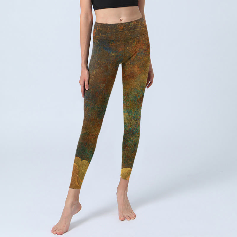 Leggings de fitness de tela de lycra con estampado de nubes auspiciosas y Buddha Stones para mujer - image 6
