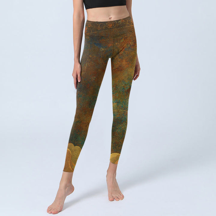Leggings de fitness de tela de lycra con estampado de nubes auspiciosas y Buddha Stones para mujer - image 7