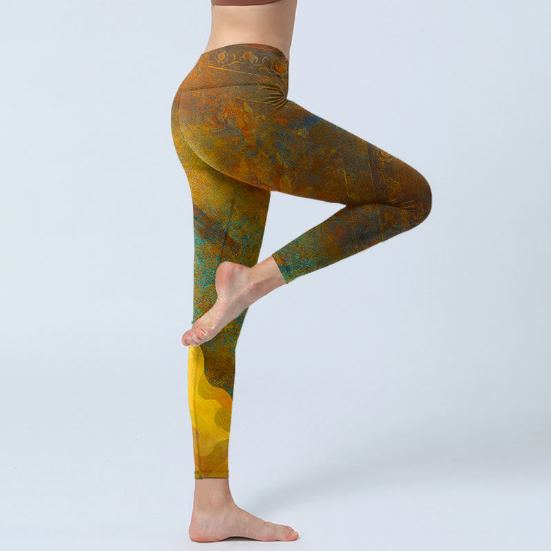 Leggings de fitness de tela de lycra con estampado de nubes auspiciosas y Buddha Stones para mujer - image 5