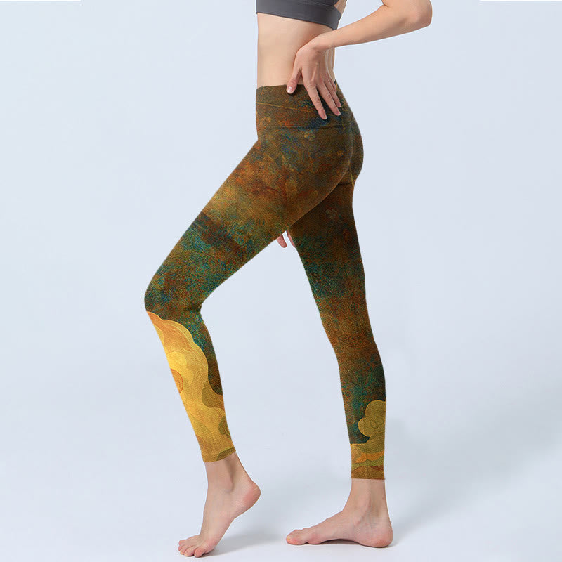 Leggings de fitness de tela de lycra con estampado de nubes auspiciosas y Buddha Stones para mujer - image 4