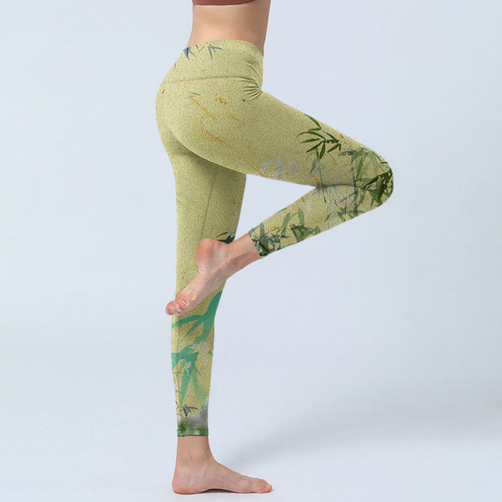 Leggings de fitness de tejido de lycra con estampado de bambú y Buddha Stones para mujer - image 5