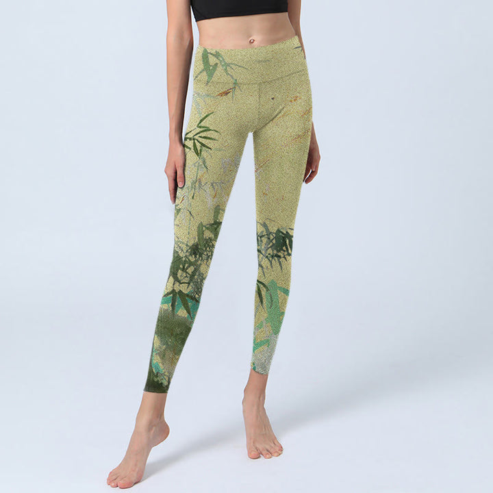 Leggings de fitness de tejido de lycra con estampado de bambú y Buddha Stones para mujer - image 6