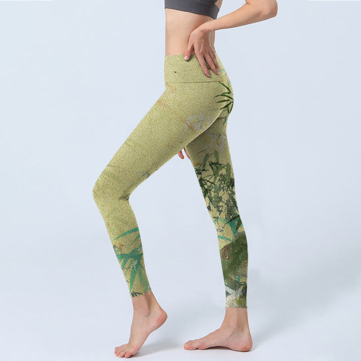 Leggings de fitness de tejido de lycra con estampado de bambú y Buddha Stones para mujer - image 3