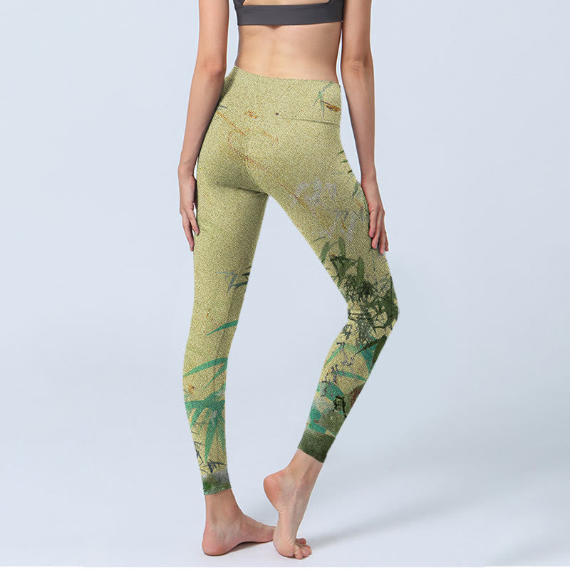 Leggings de fitness de tejido de lycra con estampado de bambú y Buddha Stones para mujer - image 4