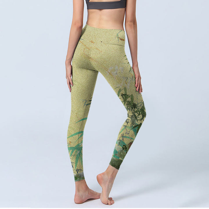 Leggings de fitness de tejido de lycra con estampado de bambú y Buddha Stones para mujer - image 4