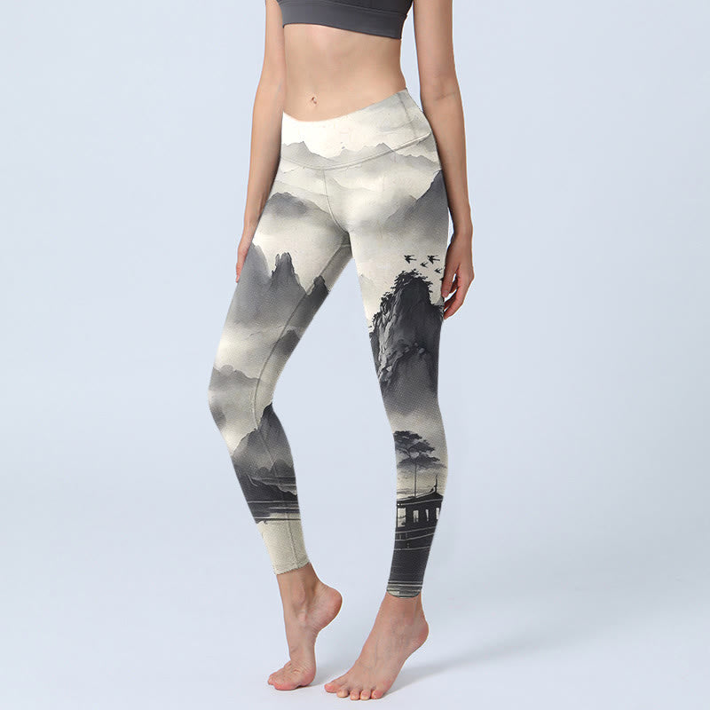 Leggings de fitness para mujer con estampado de pintura de paisaje con salpicaduras de tinta y Buddha Stones - Paisaje de tinta - US18，UK/AU22，EU50 (4XL) - image 0