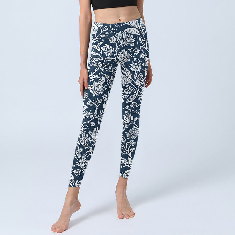 Leggings de fitness con estampado de flores en azul oscuro y Buddha Stones para mujer - image 6