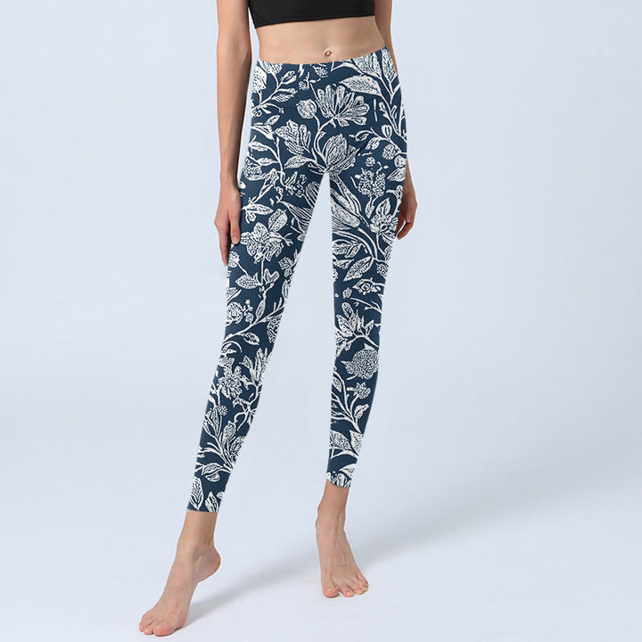 Leggings de fitness con estampado de flores en azul oscuro y Buddha Stones para mujer - image 6