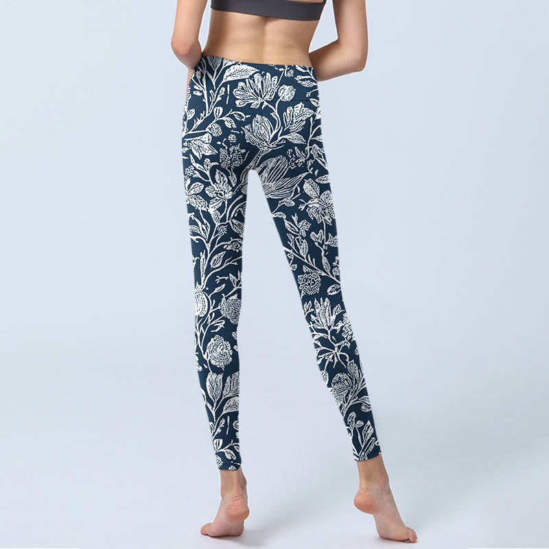Leggings de fitness con estampado de flores en azul oscuro y Buddha Stones para mujer - image 6