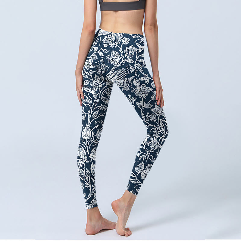 Leggings de fitness con estampado de flores en azul oscuro y Buddha Stones para mujer - image 4