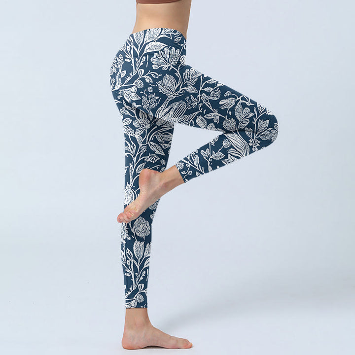 Leggings de fitness con estampado de flores en azul oscuro y Buddha Stones para mujer - image 4