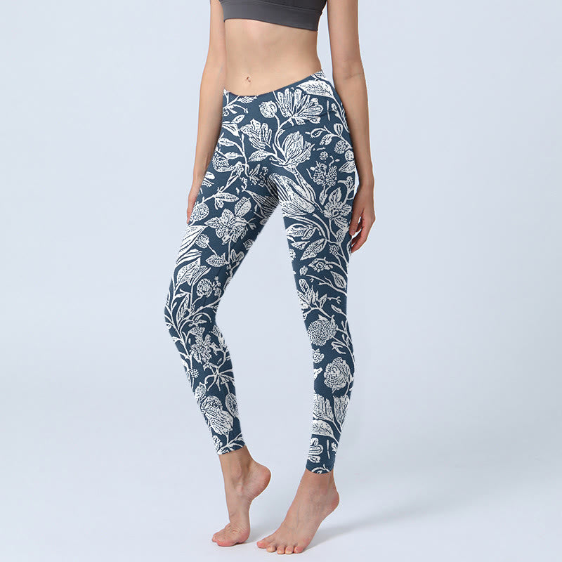 Leggings de fitness con estampado de flores en azul oscuro y Buddha Stones para mujer - Azul acero - US18，UK/AU22，EU50 (4XL) - image 1