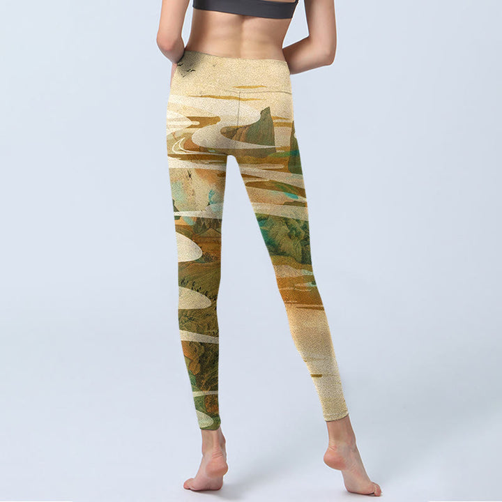 Leggings de fitness con estampado de Buddha Stones, montañas verdes, nubes y niebla, pantalones de yoga para mujer - image 7