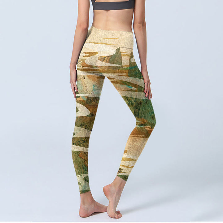 Leggings de fitness con estampado de Buddha Stones, montañas verdes, nubes y niebla, pantalones de yoga para mujer - image 5