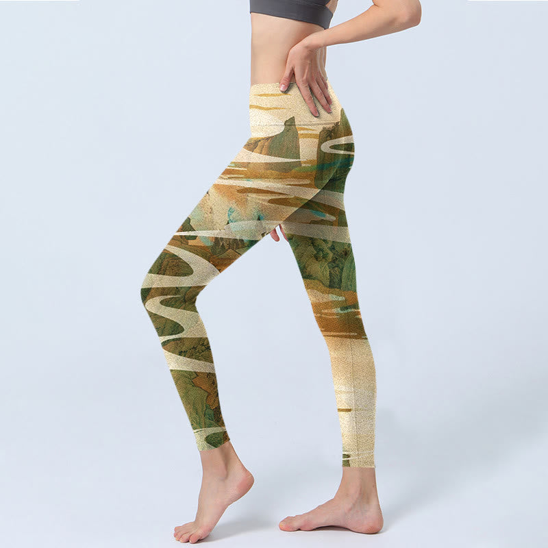 Leggings de fitness con estampado de Buddha Stones, montañas verdes, nubes y niebla, pantalones de yoga para mujer - image 4
