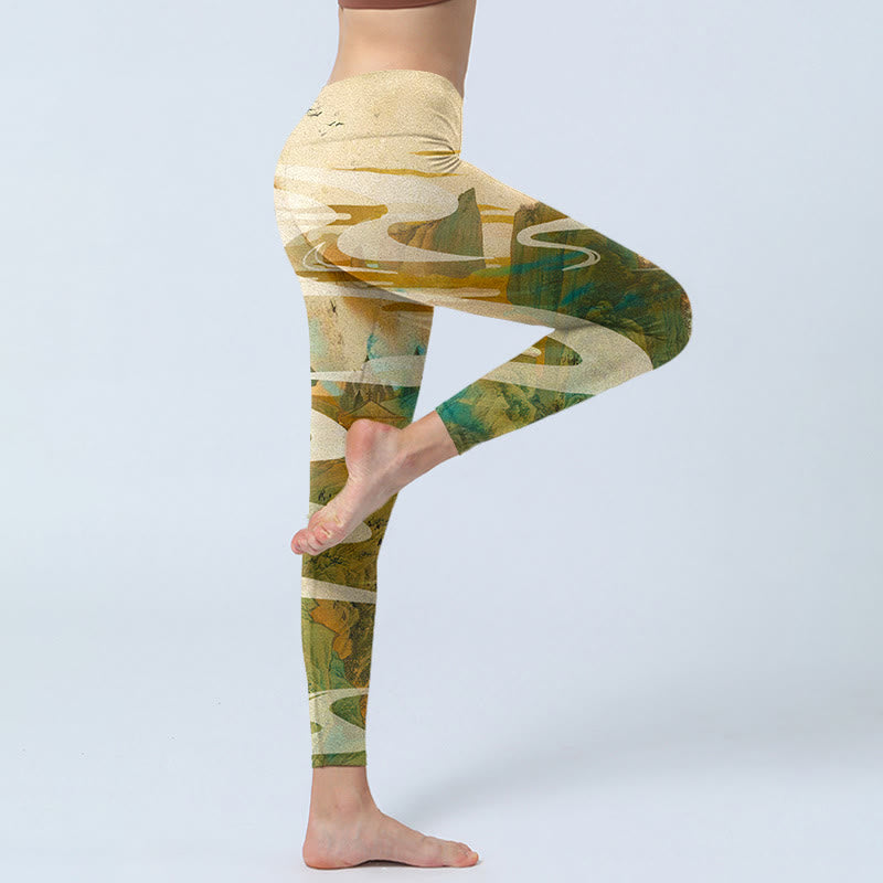 Leggings de fitness con estampado de Buddha Stones, montañas verdes, nubes y niebla, pantalones de yoga para mujer - image 3