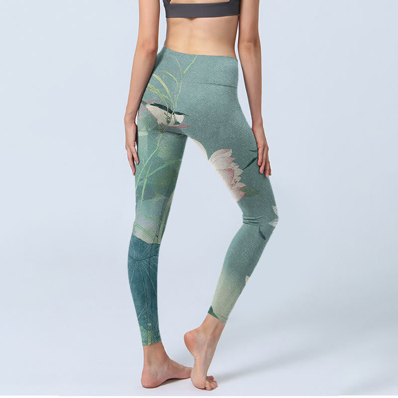 Leggings de yoga para mujer con estampado de pájaros, hojas de loto y piedras de Buddha Stones - image 5