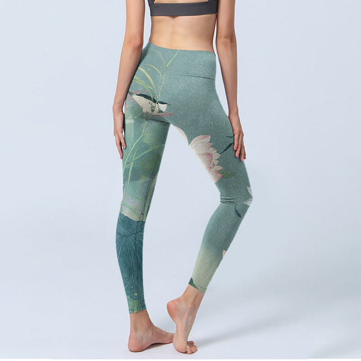 Leggings de yoga para mujer con estampado de pájaros, hojas de loto y piedras de Buddha Stones - image 5