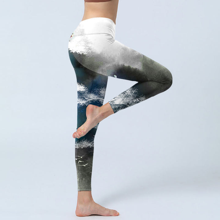 Leggings de yoga para mujer con estampado de pino y pintura en tinta de piedras de Buddha Stones - image 4