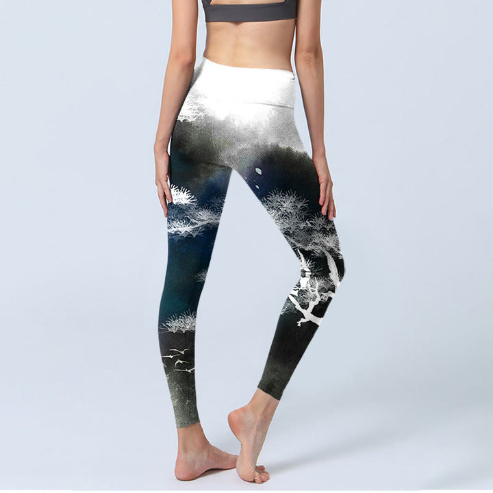 Leggings de yoga para mujer con estampado de pino y pintura en tinta de piedras de Buddha Stones - image 4