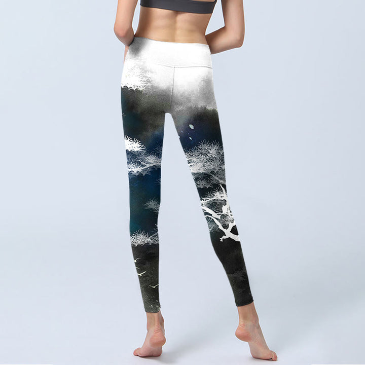 Leggings de yoga para mujer con estampado de pino y pintura en tinta de piedras de Buddha Stones - image 6