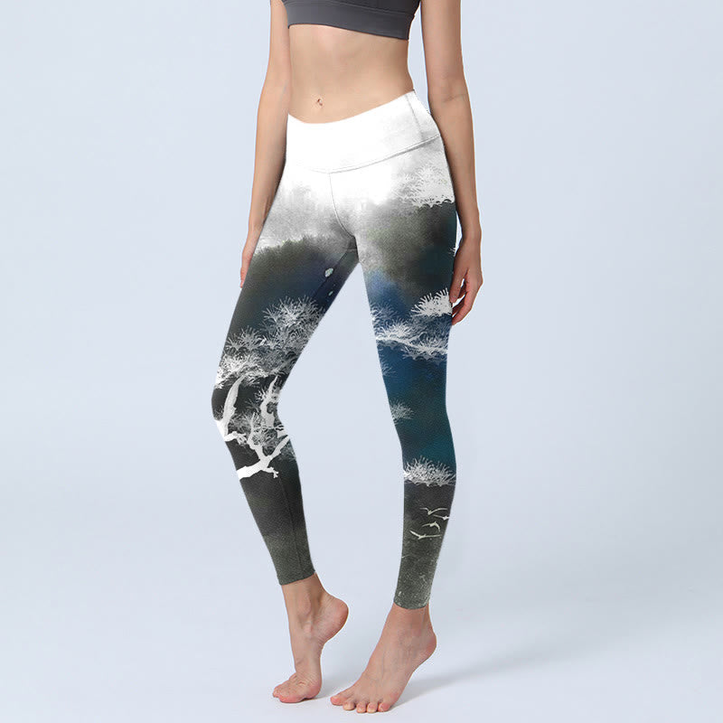 Leggings de yoga para mujer con estampado de pino y pintura en tinta de piedras de Buddha Stones - Gris - US18，UK/AU22，EU50 (4XL) - image 1