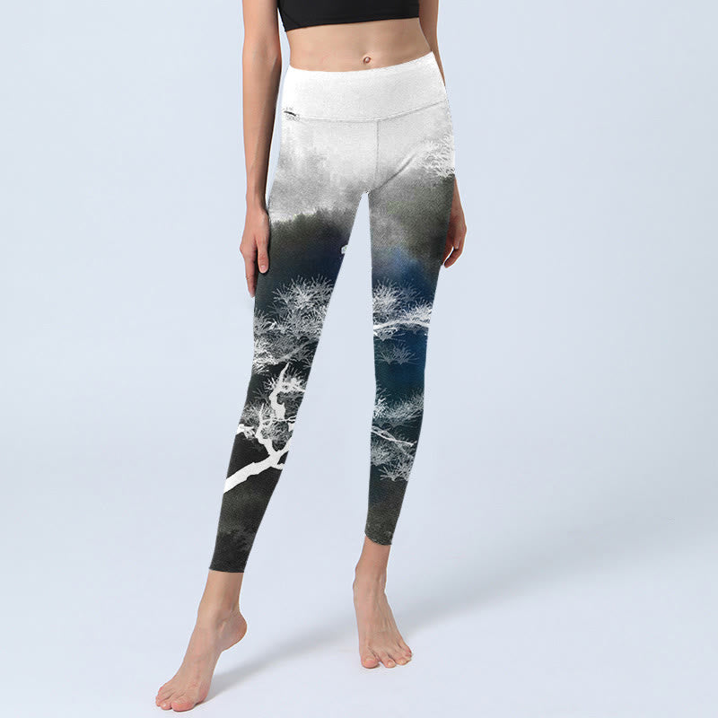 Leggings de yoga para mujer con estampado de pino y pintura en tinta de piedras de Buddha Stones - image 6