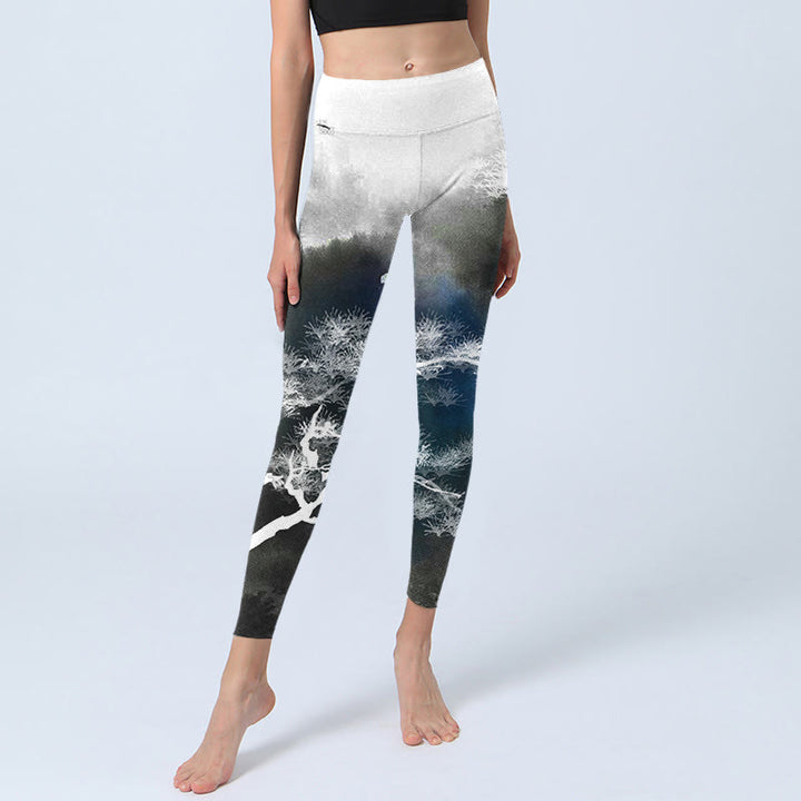Leggings de yoga para mujer con estampado de pino y pintura en tinta de piedras de Buddha Stones - image 6
