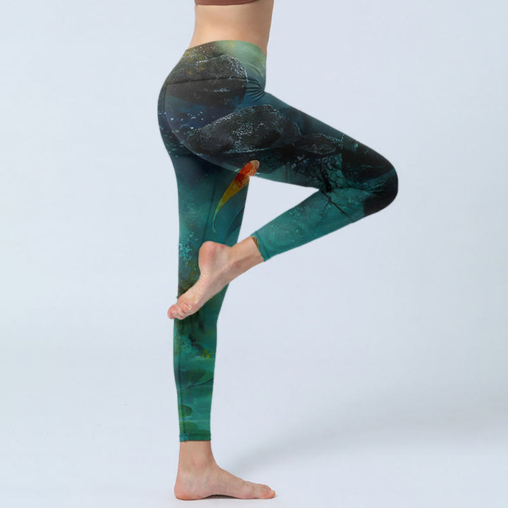 Leggings deportivos con estampado de Buddha Stones, peces koi y rocas, pantalones de yoga para mujer - image 3