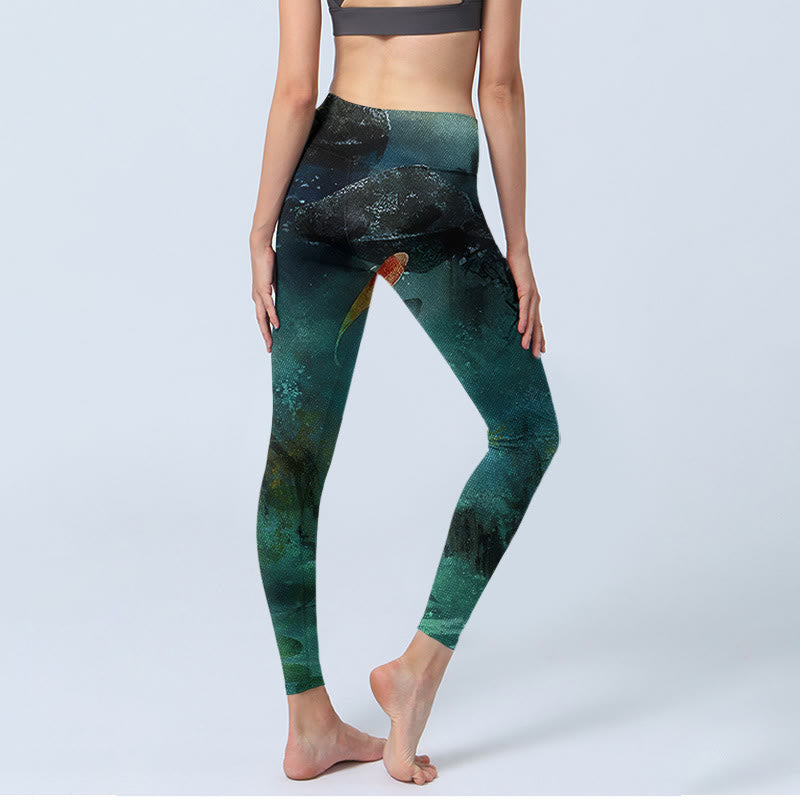 Leggings deportivos con estampado de Buddha Stones, peces koi y rocas, pantalones de yoga para mujer - image 4