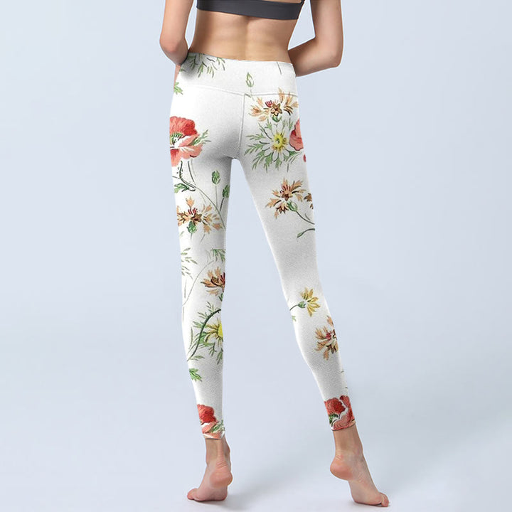 Leggings deportivos con estampado de flores rojas y margaritas blancas y Buddha Stones para mujer - image 7