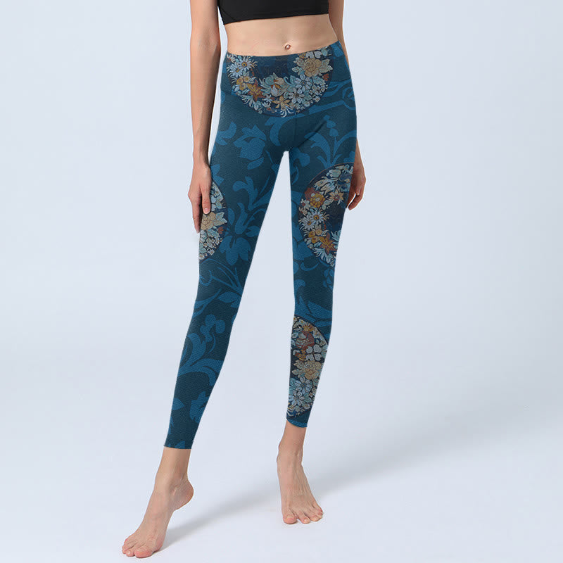 Leggings deportivos con estampado de flores en azul oscuro y Buddha Stones para mujer - image 6