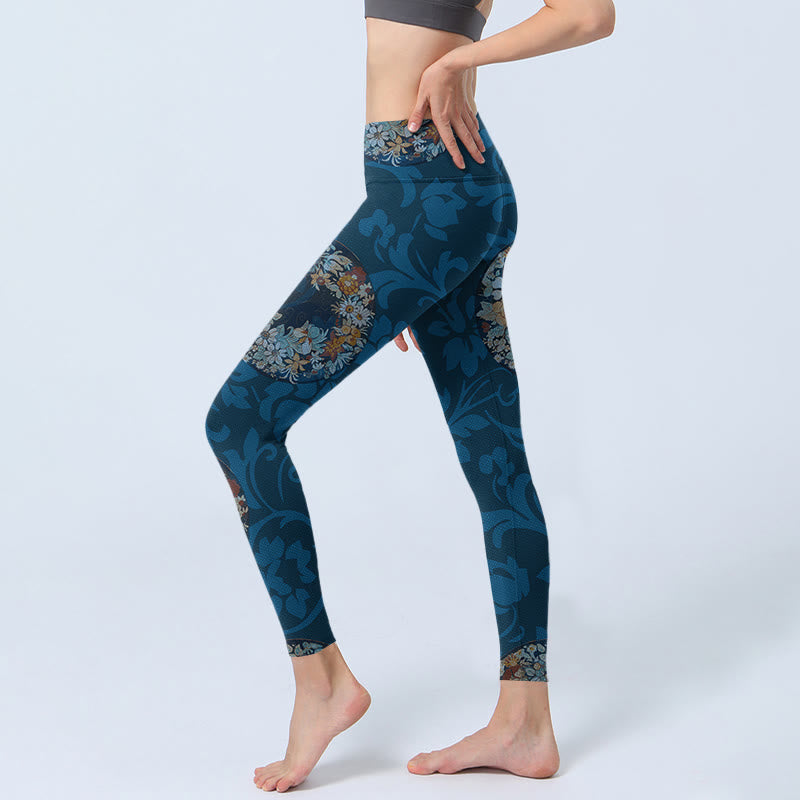 Leggings deportivos con estampado de flores en azul oscuro y Buddha Stones para mujer - image 2
