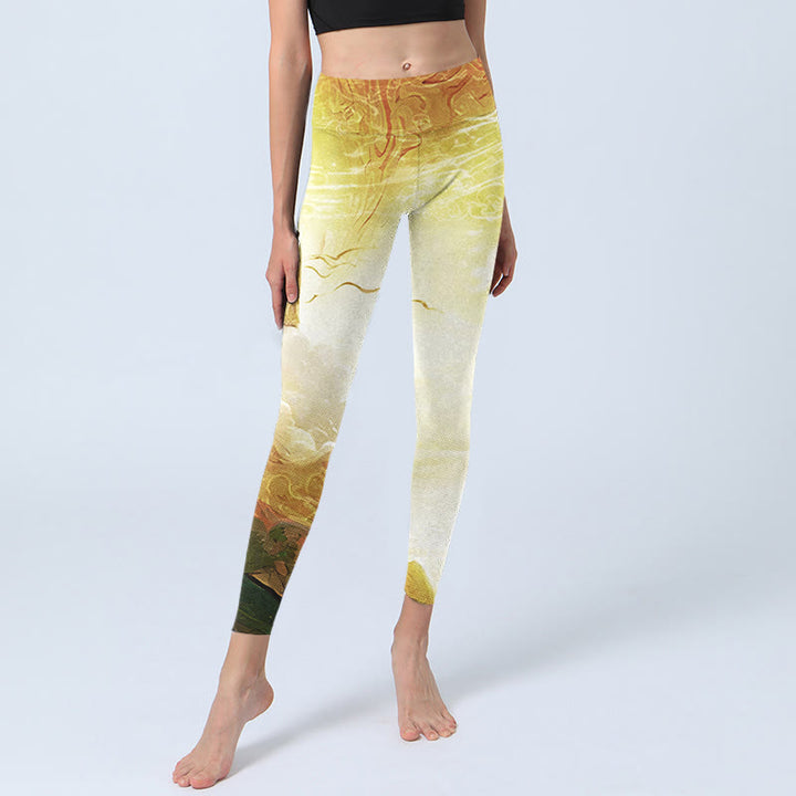 Leggings de fitness con estampado de nubes doradas y Buddha Stones para mujer - image 6