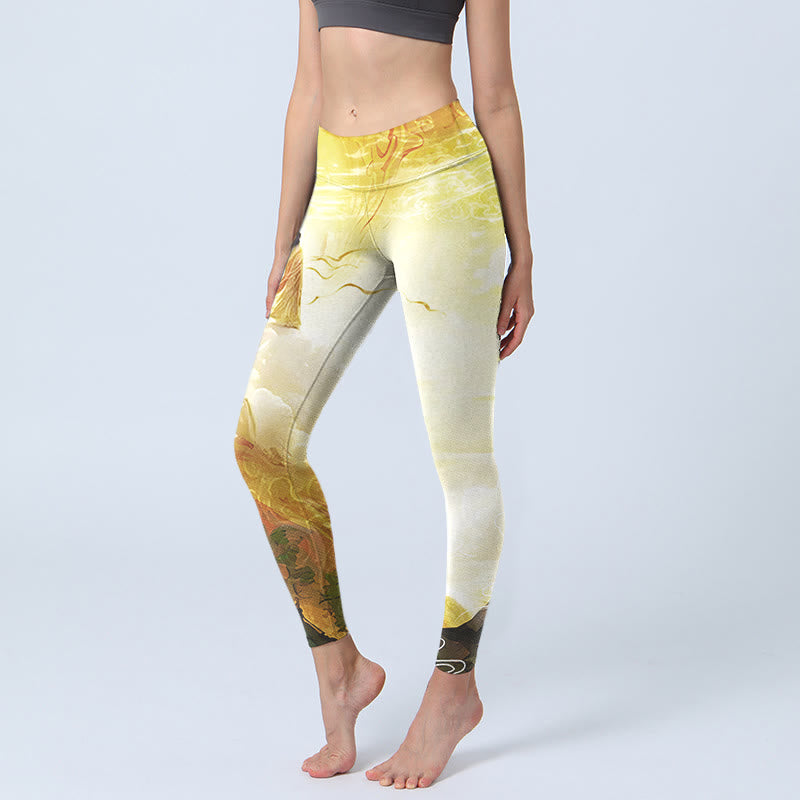 Leggings de fitness con estampado de nubes doradas y Buddha Stones para mujer - Amarillo vara de oro claro - US18，UK/AU22，EU50 (4XL) - image 1