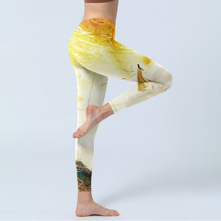 Leggings de fitness con estampado de nubes doradas y Buddha Stones para mujer - image 5