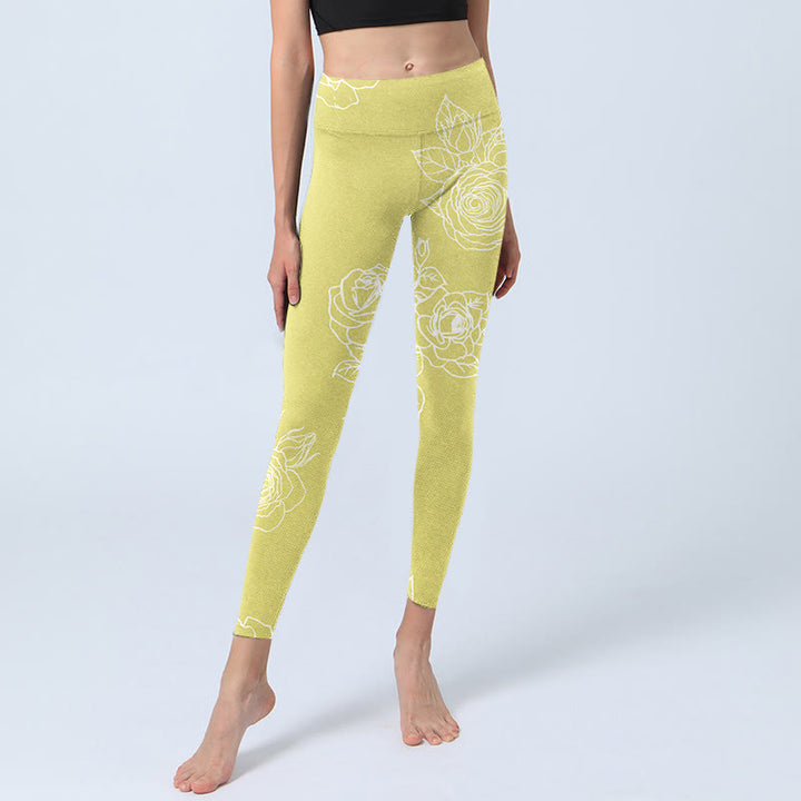 Leggings de fitness con estampado de rosas amarillas y Buddha Stones para mujer - image 6