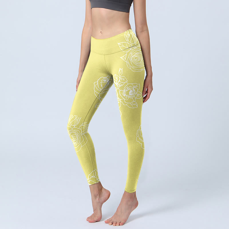 Leggings de fitness con estampado de rosas amarillas y Buddha Stones para mujer - LimónChiffon - US18，UK/AU22，EU50 (4XL) - image 1