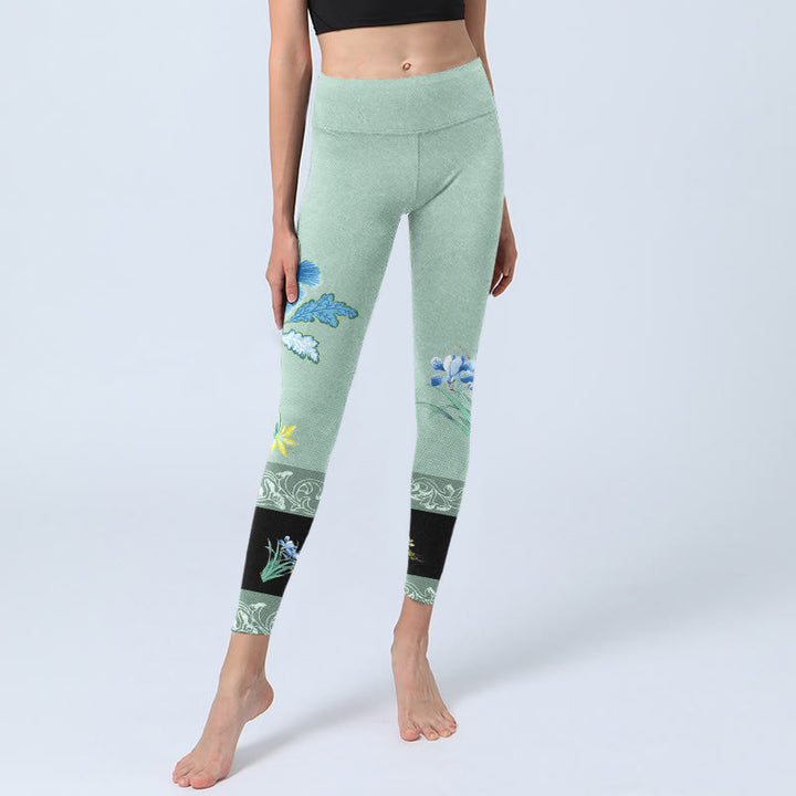 Leggings deportivos con estampado de mariposas, peonías, azules y verdes menta y Buddha Stones para mujer - image 6