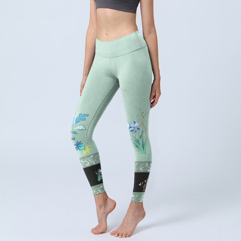 Leggings deportivos con estampado de mariposas, peonías, azules y verdes menta y Buddha Stones para mujer - Gotas de miel - US18，UK/AU22，EU50 (4XL) - image 1
