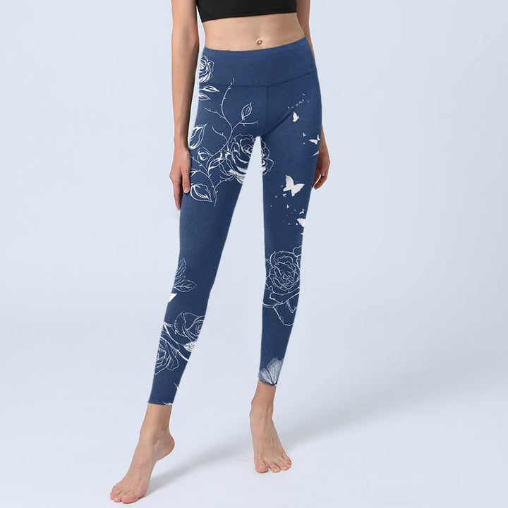 Leggings deportivos con estampado de mariposas y rosas azules y Buddha Stones para mujer - image 7
