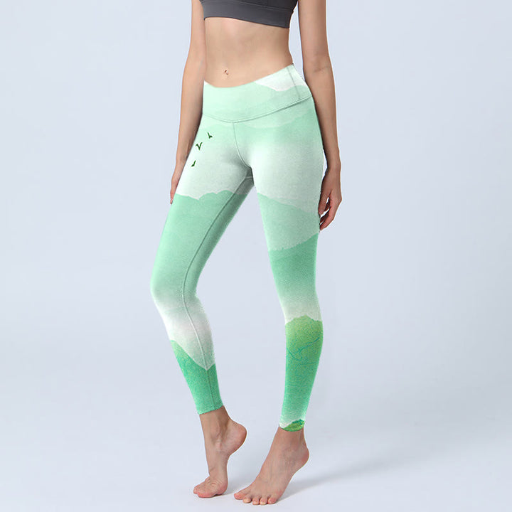 Leggings deportivos con estampado de ganso salvaje y montañas de crema menta y Buddha Stones, pantalones de yoga para mujer - Crema de menta - US18，UK/AU22，EU50 (4XL) - image 1