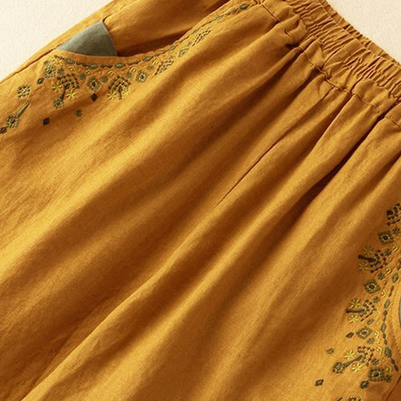 Pantalones capri estilo harén con cintura elástica y bordado vintage de Buddha Stones y bolsillos - image 2