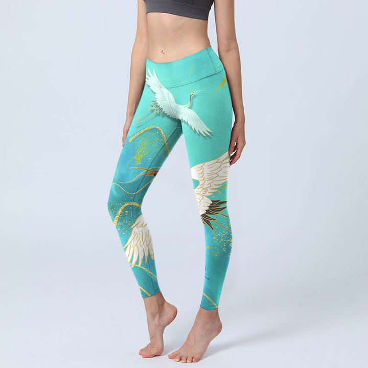 Leggings de fitness con estampado de grullas de montaña y Buddha Stones en color verde menta para mujer - Turquesa medio - US18，UK/AU22，EU50 (4XL) - image 0